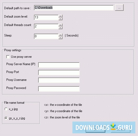 Options window
