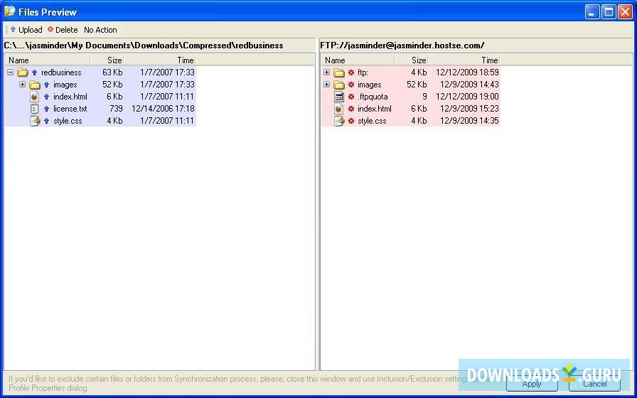 Files present on the host website