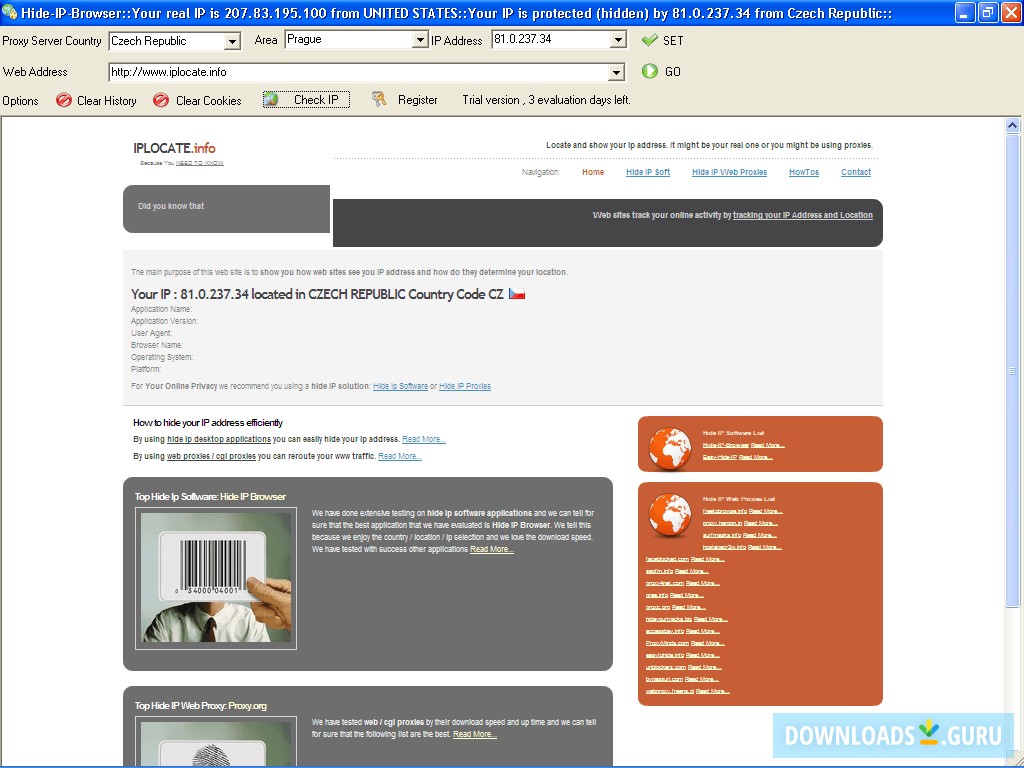 Hide-IP-Browser check IP Czech Republic IP example