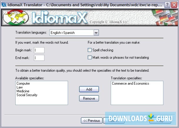 Translation language & specialties