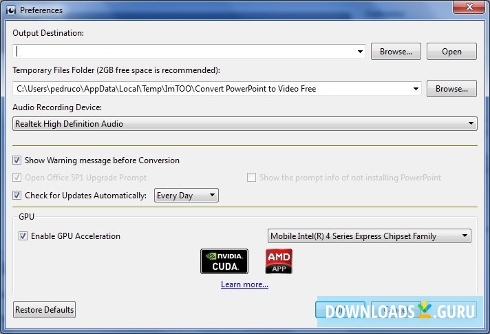 Preferences Window
