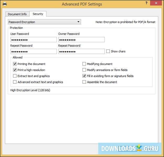 Advanced PDF Settings