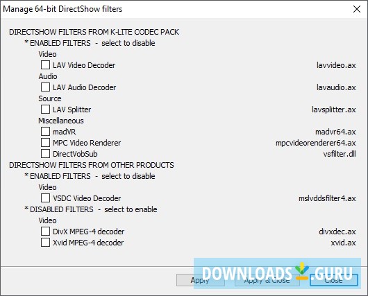 64-bit DirectoShow Filters Manager