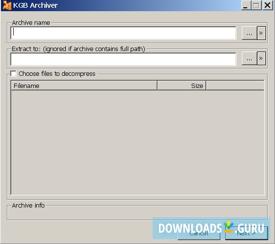 Decompress archive window