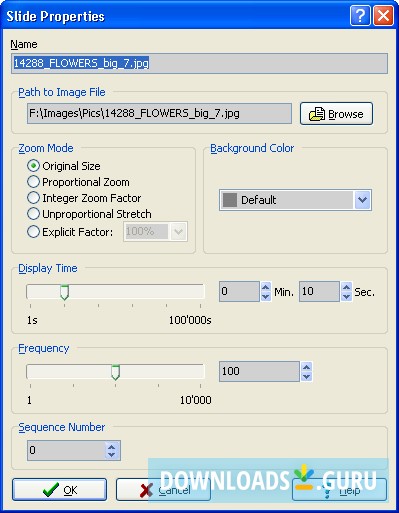 Slide Properties Window