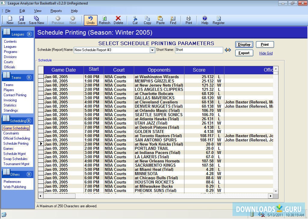 League Analyzer for Basketball