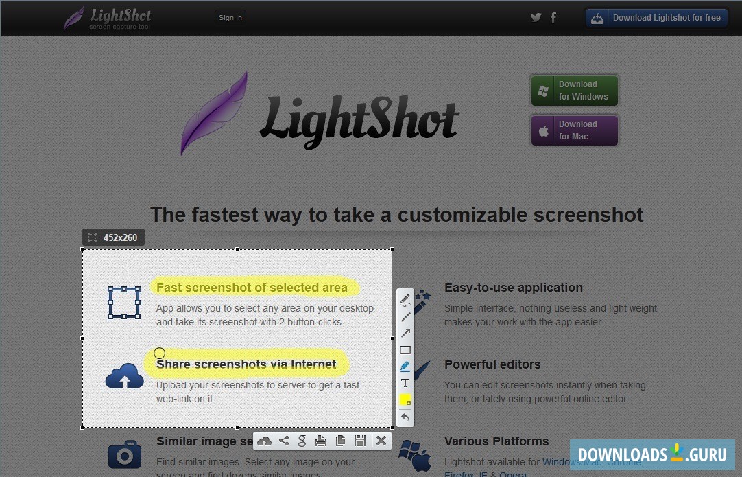  A screenshot of the LightShot browser extension page, which allows users to take screenshots and edit them with various tools.
