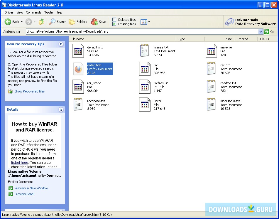 In the left panel you can see the preview of certain files types.