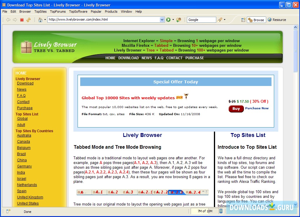 Main page displayed with home page of Lively Browser.