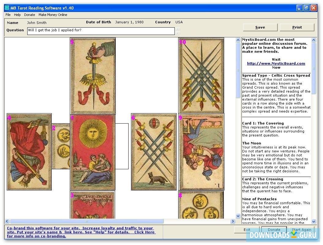 MB Free Tarot Reading Software