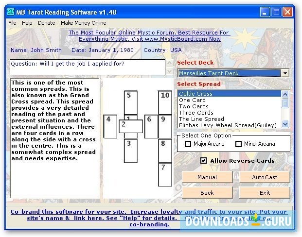 MB Free Tarot Reading Software