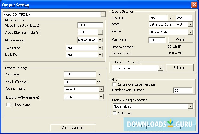 Output Settings Dialogue