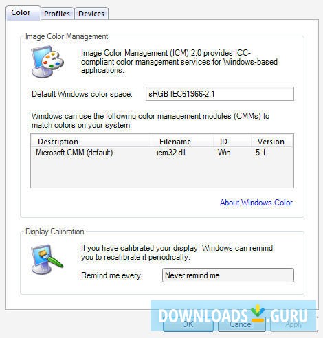 Microsoft Color Control Panel Applet for Windows XP