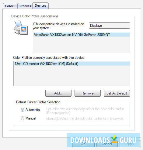 Applet del pannello di controllo del colore di Microsoft ai fini di Windows XP 64