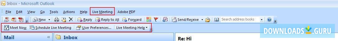 Livemeeting Menu on Office Outlook