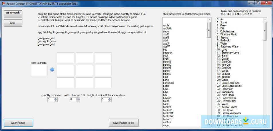 Minecraft Recipe Creator