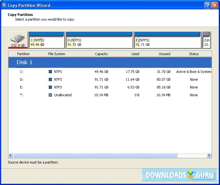 Copy partition window