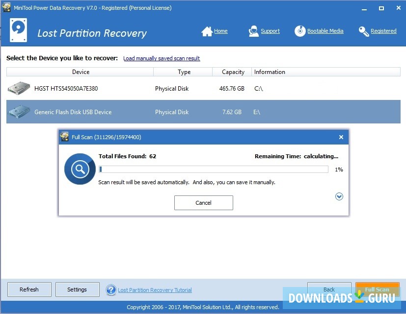 Lost Partition Recovery Scan