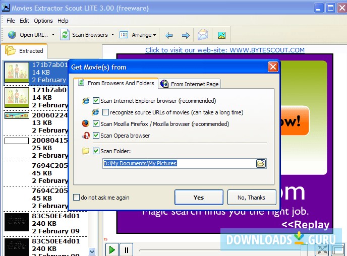 Options to import movies from.