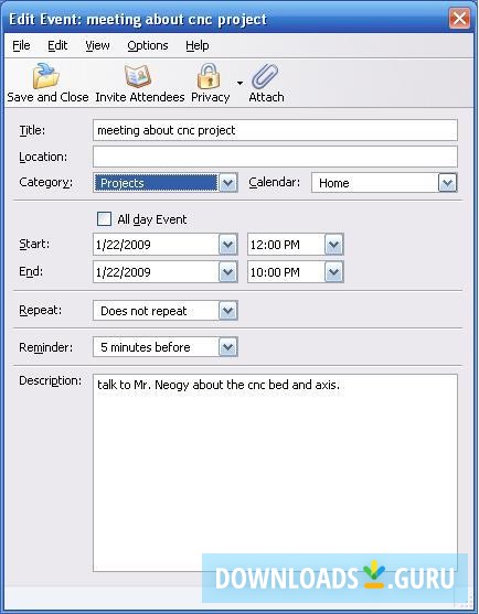 Editing an event