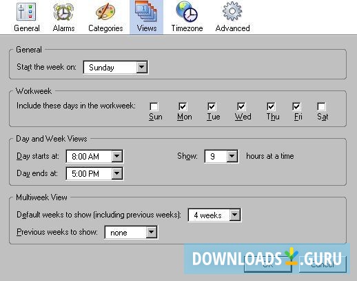 Options window