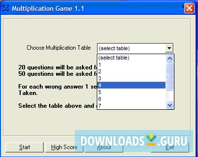 Option to choose Multiplication table.