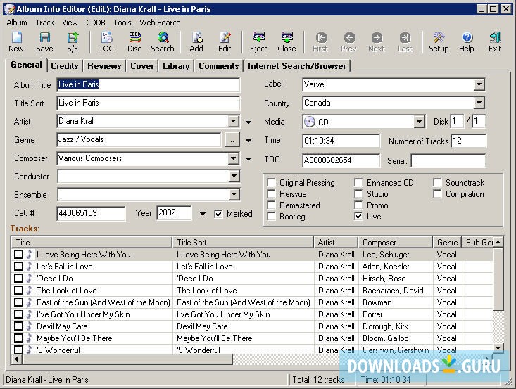 Album info editor