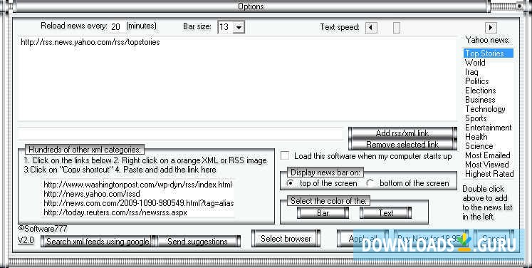 News desktop scrolling bar