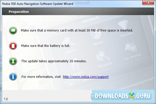 Nokia 500 Auto Navigation Software Update Wizard