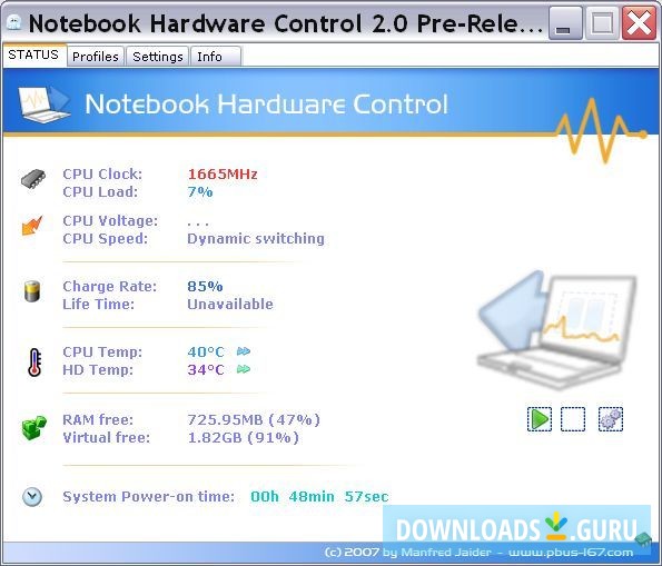 Main window - Status tab