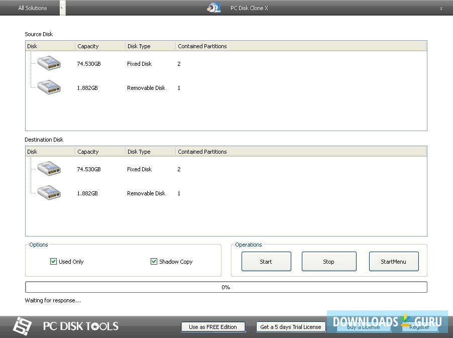 Selecting Source and Destination Disks