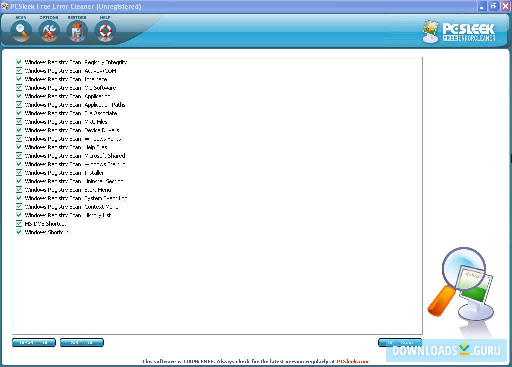 PCSleek Free Error Cleaner