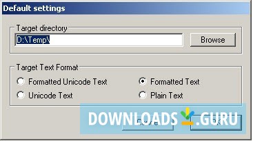 Default settings dialog