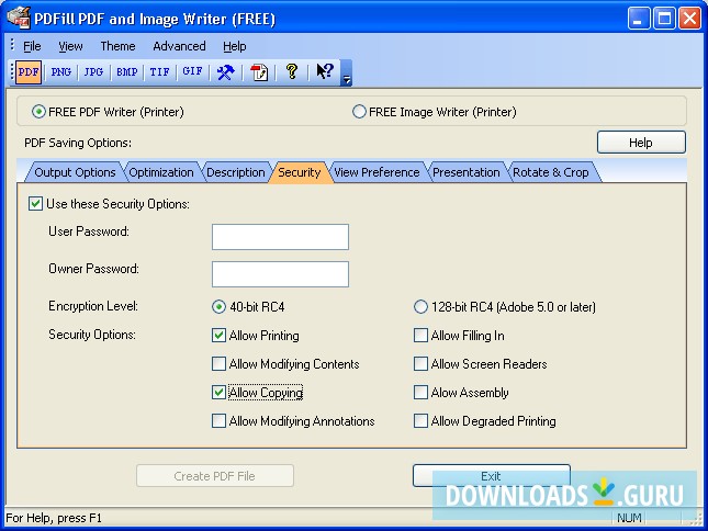 Security Options Dialogue