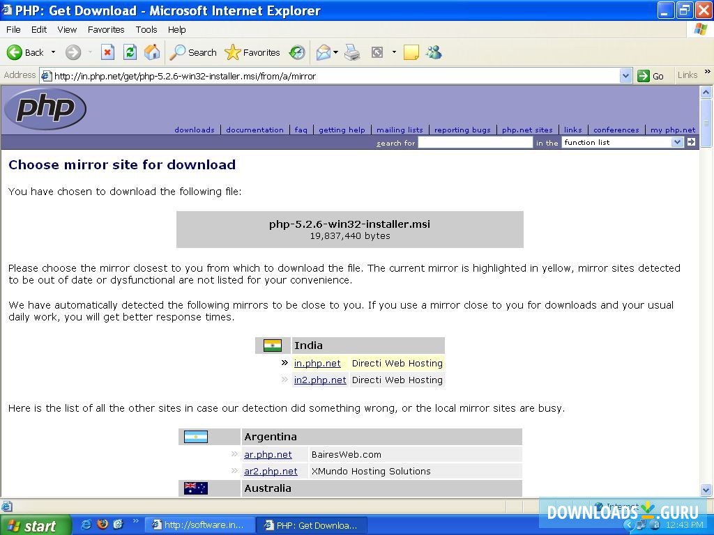 Download PHP 5.2 service Installer