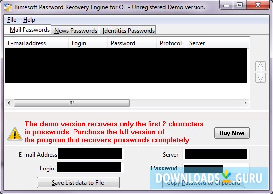 Password Recovery Engine for Outlook Express