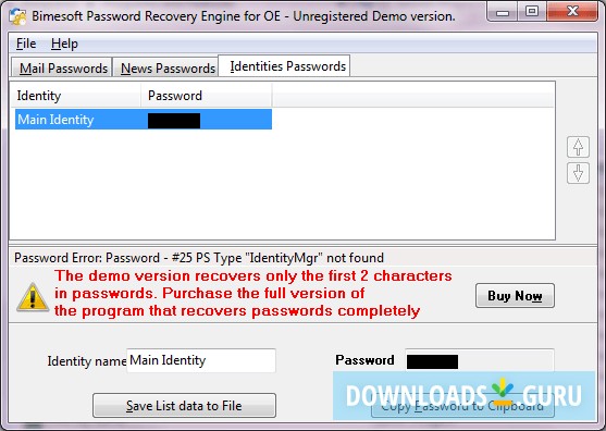 Password Recovery Engine for Outlook Express