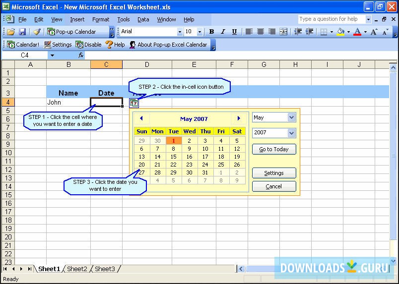 Pop-up Excel Calendar