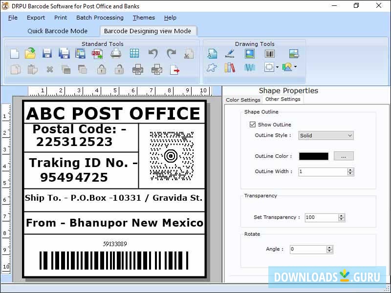 Post Office and Bank Barcode Software