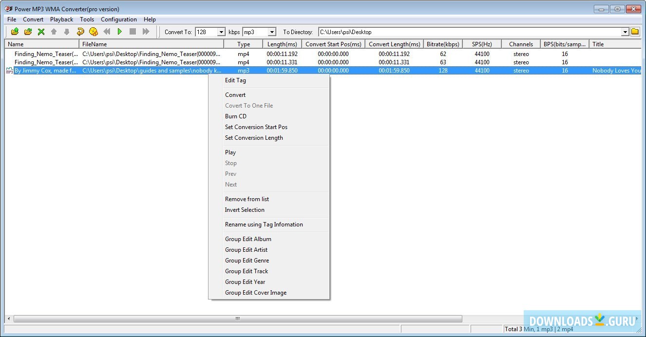 Main Window with Context Menu
