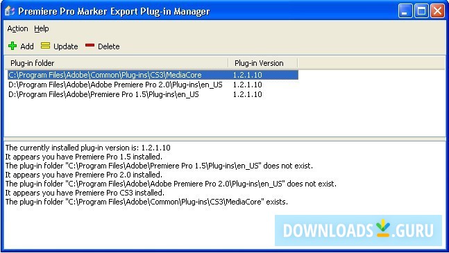 Premiere Pro Marker Export Plug-in Manager.
