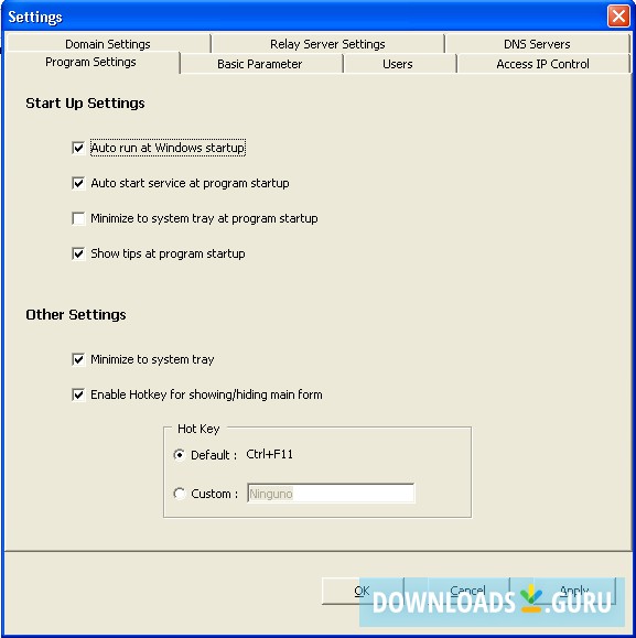 QK SMTP Server settings window