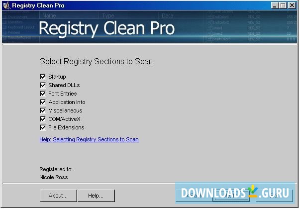 Selecting registry sections to scan