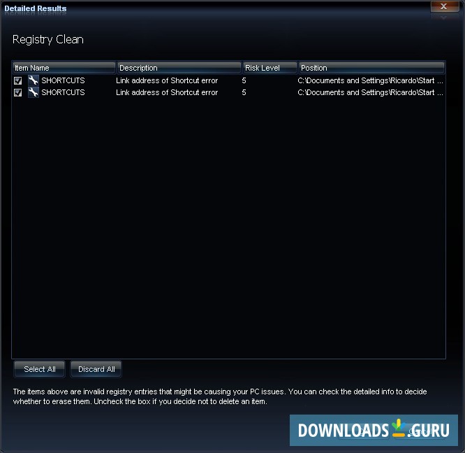 Detailed Results Window
