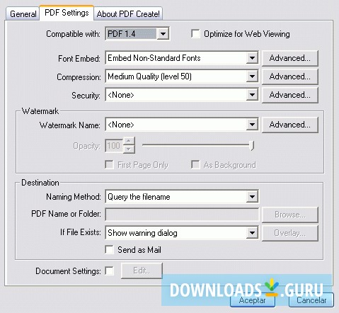 PDF settings