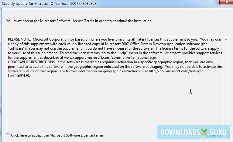 Security Update for Microsoft Office Excel 2007 (KB982308)