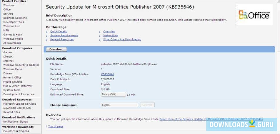 Security Update for Microsoft Office Publisher 2007