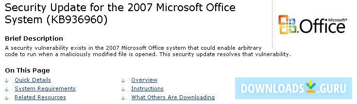 Security Update for the 2007 Microsoft Office System (KB936960)