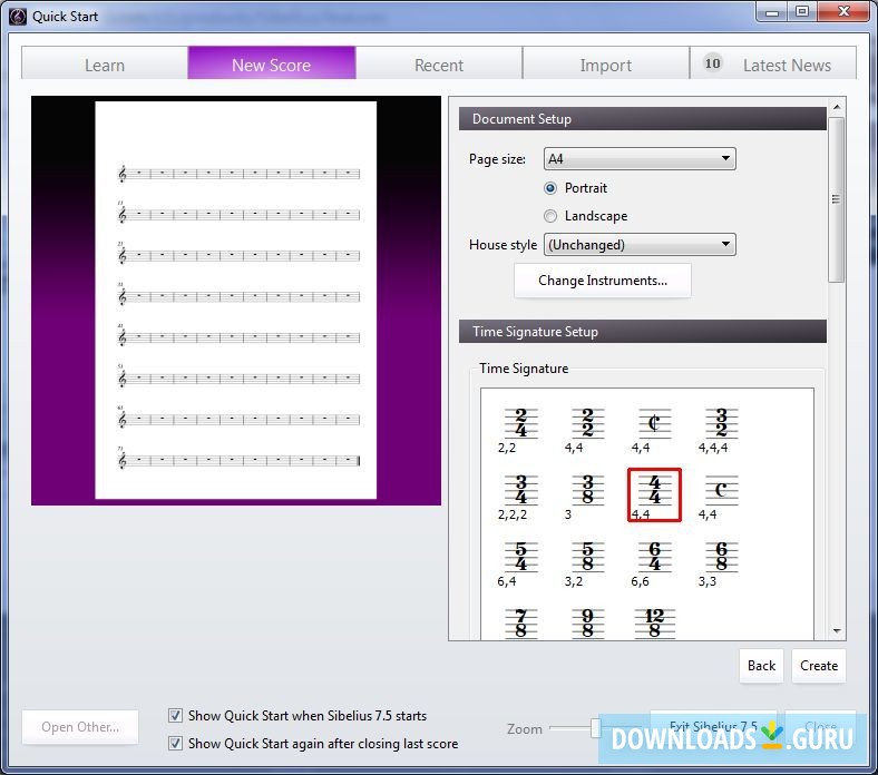 Configuring a new score