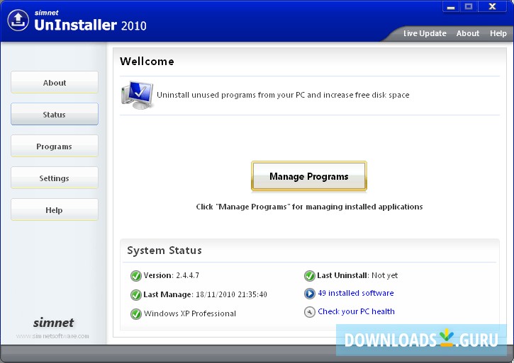 View of the main window
